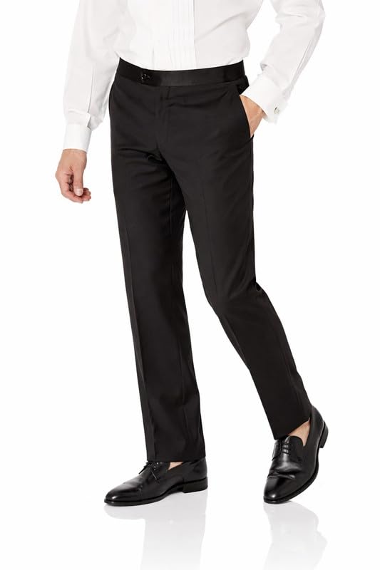 Adam Baker Mens 100 Wool Modern Fit Tuxedo Pants for Men Formal Dress Pants Satin Stripe Expandable Waistband