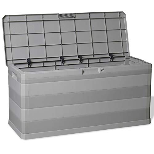 Festnight Baúl de Almacenamiento Arcón para Cojines Gris Claro 117x45x56 cm 280 L Arcón Caja Exterior de PP para balcón jardín