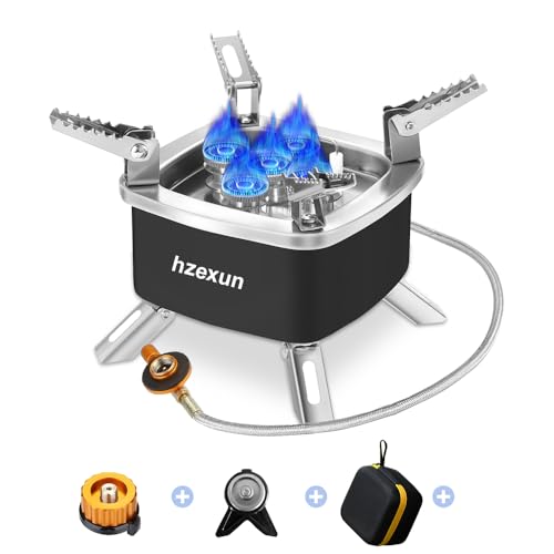 Hzexun Hornillo De Camping De 15800W,Quemador Gas Plegable Con Adaptador, Para Cartucho De Rosca, Quemador De Gas Para Exteriores, Pícnic, Senderismo, Incluye Maletín De Transporte