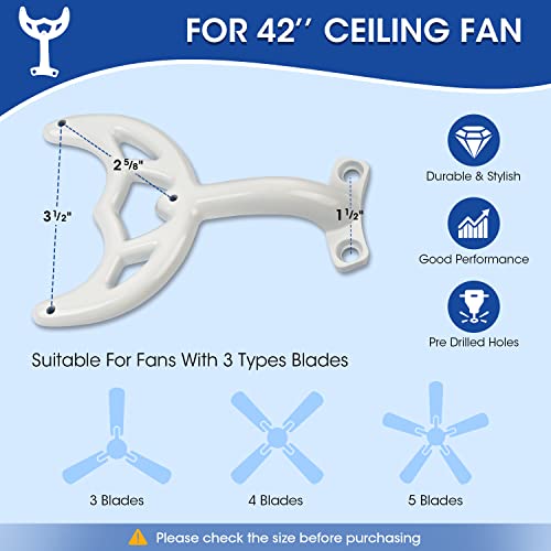 SDSNTE 5 Pack 42’’ White Finish Replacement Ceiling Fan Blades Arms