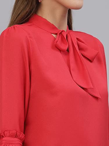 Image of Style Quotient Women Solid Red Polymoss Regular smart Casual Top