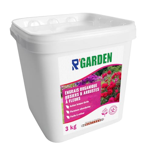 R’GARDEN – Engrais organique Rosiers & Arbustes à fleurs – Croissance, floraison et feuillage renforcés – Utilisable en Agriculture Biologique – Fabriqué en France (3Kg)