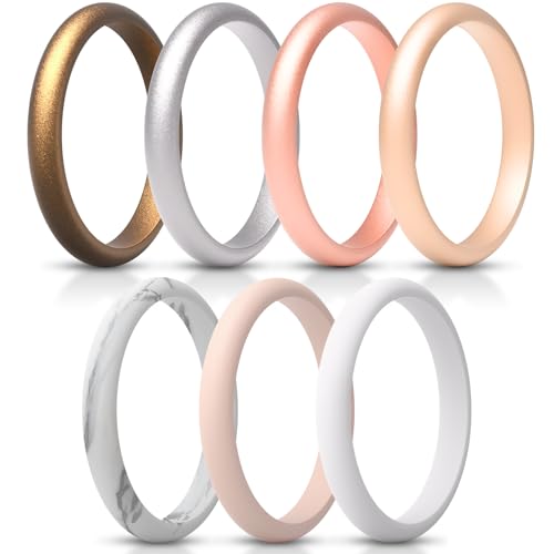 ThunderFit Women’s Silicone Thin and Stackable Ring Enhancers, Silicone Wedding Bands, 2.5mm Wide 2mm Thick, Variety Multipack 1-12