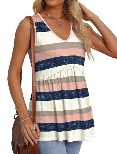 Image of OFEEFAN Womens Tank Tops 2025 Flowy Peplum Tops for Women Dressy Sleeveless V Neck Babydoll Tank Tops