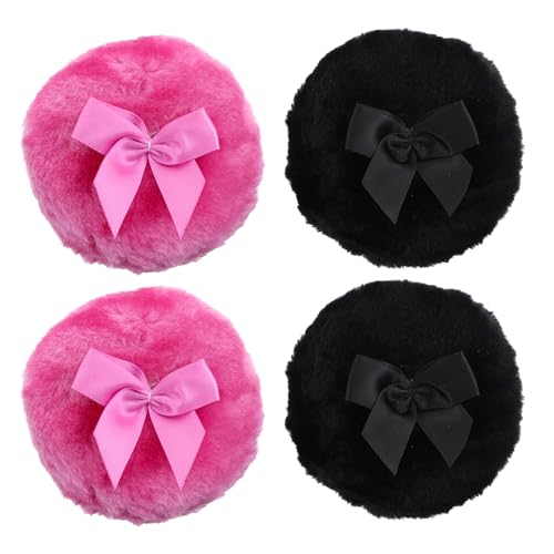 Guduling 4 Pcs Large Powder Puff,Powder Puff for Talcum Powders,Reusable Body Powders Puffs,Wet and Dry Makeup Tools for Babies,Kids,Adults(Black,Red)