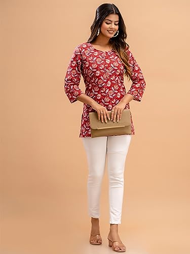 Image of feranoid Women Cotton Printed Straight Short Kurti