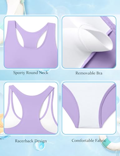 Image of DONWEN Girls Swimsuits V Neck Bikini Set Textured High Waist Girl Two Piece Bathing Suit