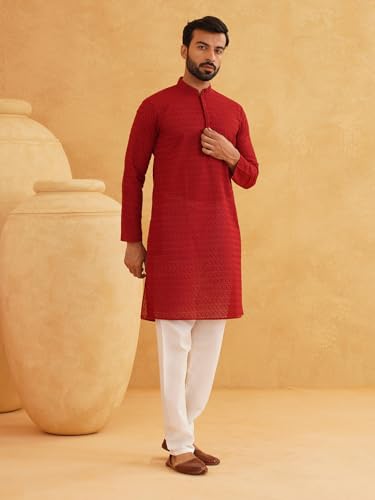 Image of Sojanya (Since 1958 Motifs Embroidered Thread Work Pure Cotton Straight Only Kurta