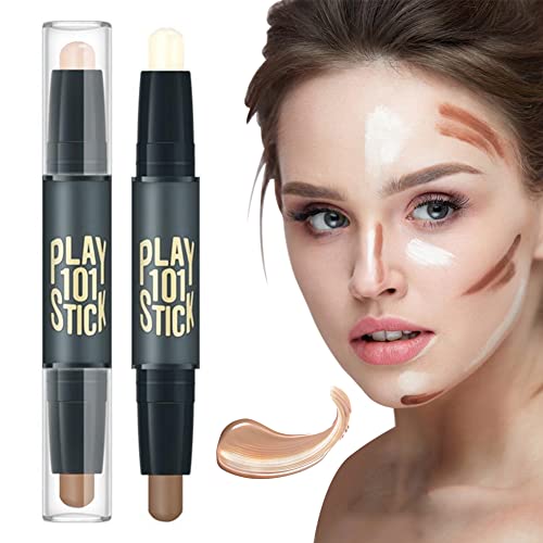 Dual-Ended Contour Stick, Iluminador y Contouring, Maquillajes Correctores 2 Piezas, Kit Imperfecciones Doble Punta Pluma De Contorno