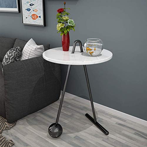 Table basse ronde en marbre blanc 17,7 pouces pour salon moderne - 4