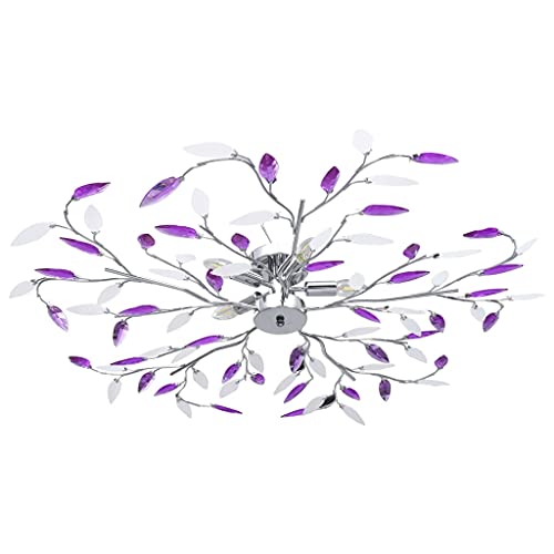 vidaXL Plafonnier à Bras Feuille en Cristal Acrylique Lustre Lampe Suspendue Luminaire d'Intérieur Salon Chambre à Coucher 5 Ampoules E14 Violet
