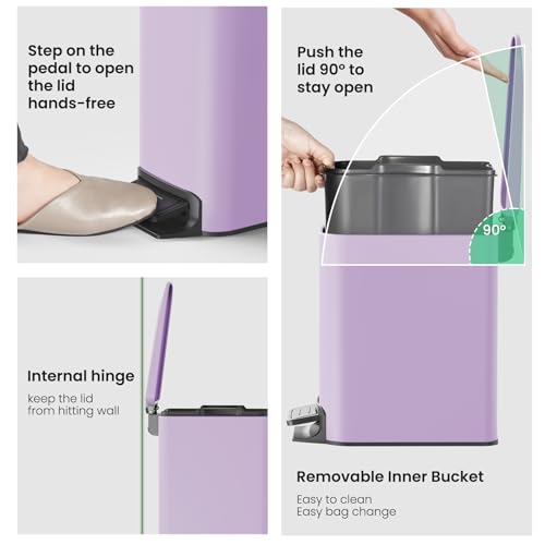 image for Cesun Small Bathroom Trash Can With Lid Soft Close, Step Pedal, 6 Lite