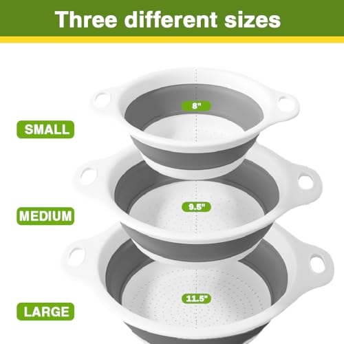 Image of Supvox 3Pcs Collapsible Colanders 3 Quart /4 Quart /5 Quart Stackable Folding Silicone Mesh Strainers Food-Grade Kitchen Food Strainers Colanders with Ears