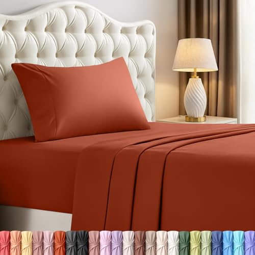 Image of Utopia Bedding Twin Sheet Set - 3 Piece Bed Sheets for Twin Size Bed, Soft and Breathable Microfiber, Includes 1 Fitted Sheet, 1 Flat Sheet and 1 Pillowcase - OekoTex (Orange)