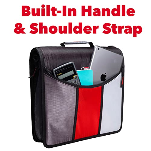 Case-It The Mighty Zip Tab Zipper Binder - 3 Inch O-Rings - 5 Color Tab Expanding File Folder - Multiple Pockets - 600 Sheet Capacity - Comes With Shoulder Strap - Black D-156-B #TOP7