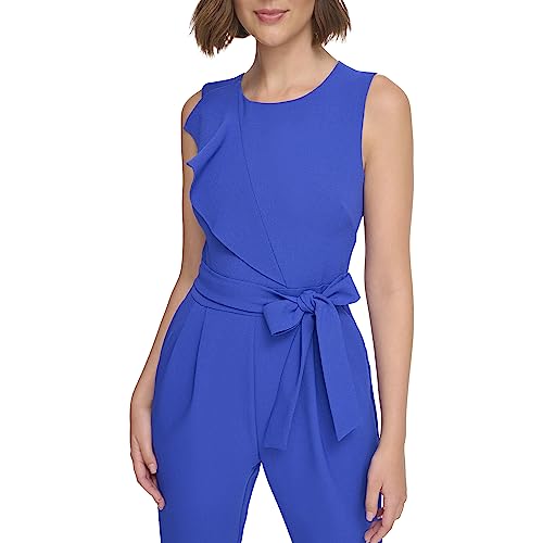 Image of Jessica Howard Women's Rosette Bodice Sleeveless Crew Neck Crepe Jumpsuit