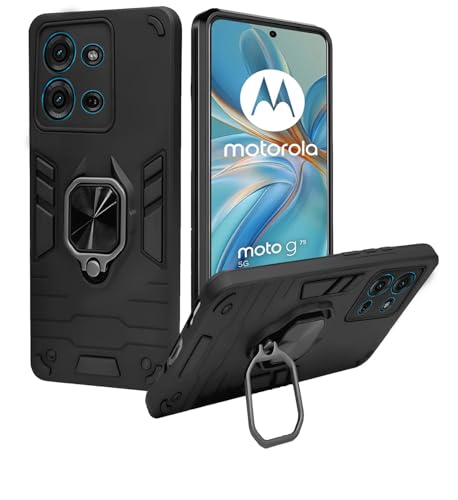 Image of A rtistque Armor Bumper Back Case Cover for Motorola Moto G75 5G | Stylish Ring Holder & Inbuilt Stand | Shockproof TPU Protective Design | 360 Degree Motorola Moto G75 5G Back Cover - Black