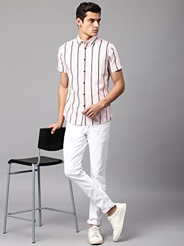 Image of Dennis Lingo Men's Pink Slim Fit Cotton Casual Shirt