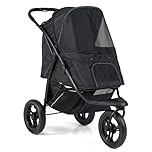 COSTWAY Dog Stroller, 3 Wheels Foldable Dogs Pushchair Cats Pram with Adjustable Canopy, Storage Basket, One-Foot Brake, Pet Travel Buggy for Small and Medium Dog Cat (Black)