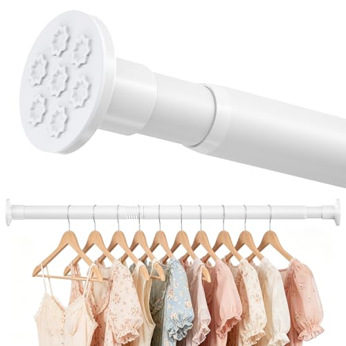 No Drilling Closet Rod Adjustable White Closet Rod 28-98 Inches Heavy-Duty Closet Tension Rods for Hanging Clothes for Wardrobes Closet Laundry & Bathroom (White)