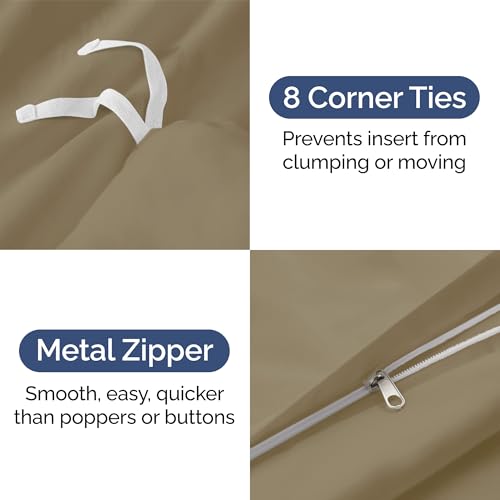 Image of Duvet Cover Queen Size Set - Extra Soft Queen Duvet Cover 90 inch x 90 inch with 2 Pillow Shams for Women, Men, Kids & Teens - Hotel Luxury, Easy-Care w / Zipper Closures & Ties - Comfy and Breathable (Khaki)