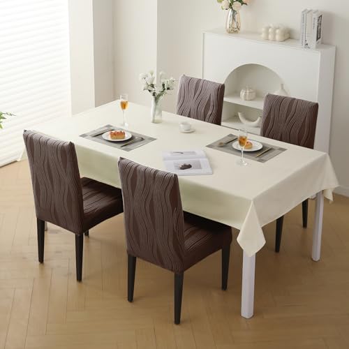 Image of HOKIPO 200 GSM Premium Knitting Jacquard Elastic Dining Table Chair Cover Set of 4, 'Nestiva Series' Chocolate Brown (AR-6072-BR)