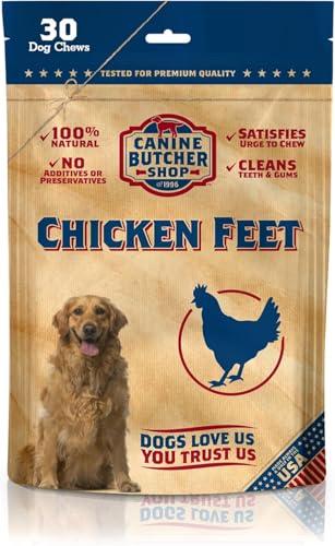 Canine Butcher Shop Chicken Feet Dog Treats Raised & Made in USA (30-Pack) Dehydrated Chicken Feet All Natural Dog Chews & Dog Snacks