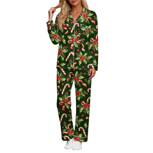 Womens Christmas Pajama Set Long Sleeve Button Down Sleepwear Printed - image 7