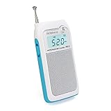 Retekess PR12 Radio de Bolsillo, Mini Radio Portátil Pequeña FM Am, Ajuste DSP, Excelente Recepción, Sonido, Soporte Tarjeta TF, Batería Recargable, (Blanco)