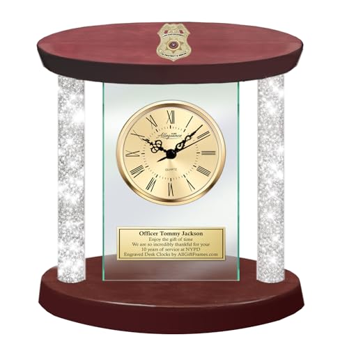 AllGiftFrames Personalized Diamond Column Sculpture Gold 3D Law Enforcement Logo Police Academy Graduation Gift Police Officer Service Award Wood Structure Congratulation Retirement Policeman