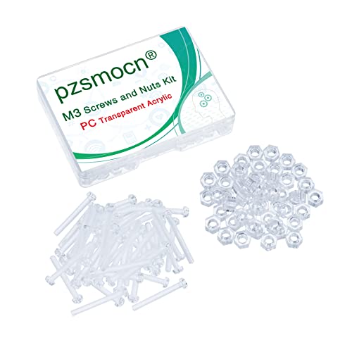 Pzsmocn 100 Pieces/50 Sets M3*20 mm PC Transparent Plastic Cross-recessed Round Head Screws and Hexagonal Nuts Kit