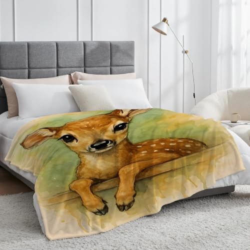 Plaid doux cerf aquarelle couverture chaude pour cocooning - 5
