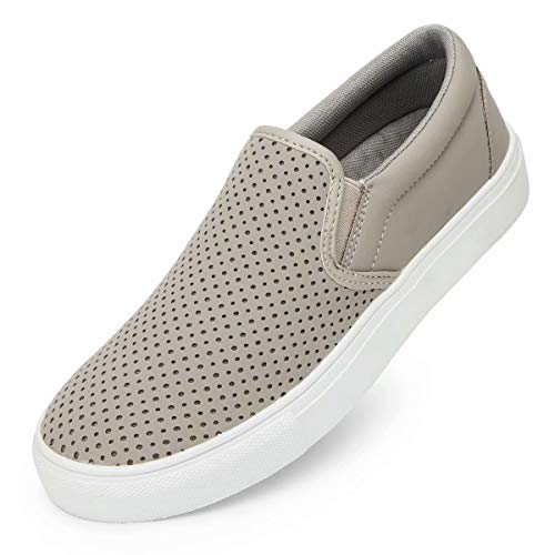 Lxso Womens Slip On Sneakers Loafer Shoes,Casual Memory Foam Perforated Slide On Shoes Grey