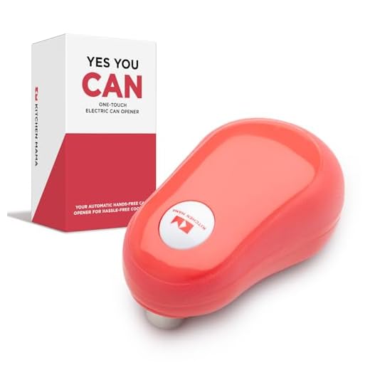 Kitchen Mama One Touch Electric Can Opener: Opens Cans with One Button Press, Auto-Stop Feature, Ergonomic Design, Smooth Edge, Food-Safe, Battery Operated (Red)