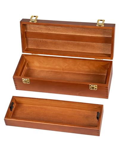 DJAR Multi-Function Artist Tool Box with Locking Clasps Removable Tray Wooden Art Supply Box for Brushes Pencils Erasers Artist Supplies Storage Organizer Walnut