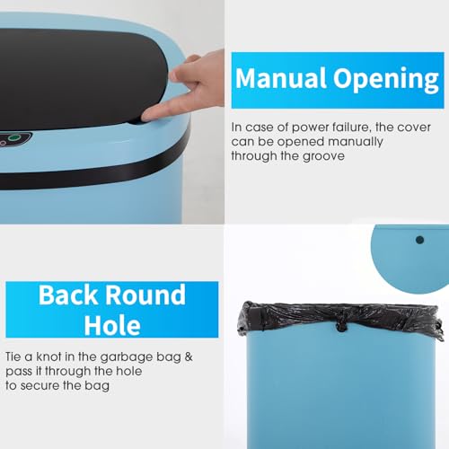 Image of BestOffice | 13 Gallon Plastic Trash Can with Lid | Blue | Automatic Touchless Garbage Can | Odor Control | Modern Oval Design | Easy to Clean | For Kitchen, Bathroom, Office or Home