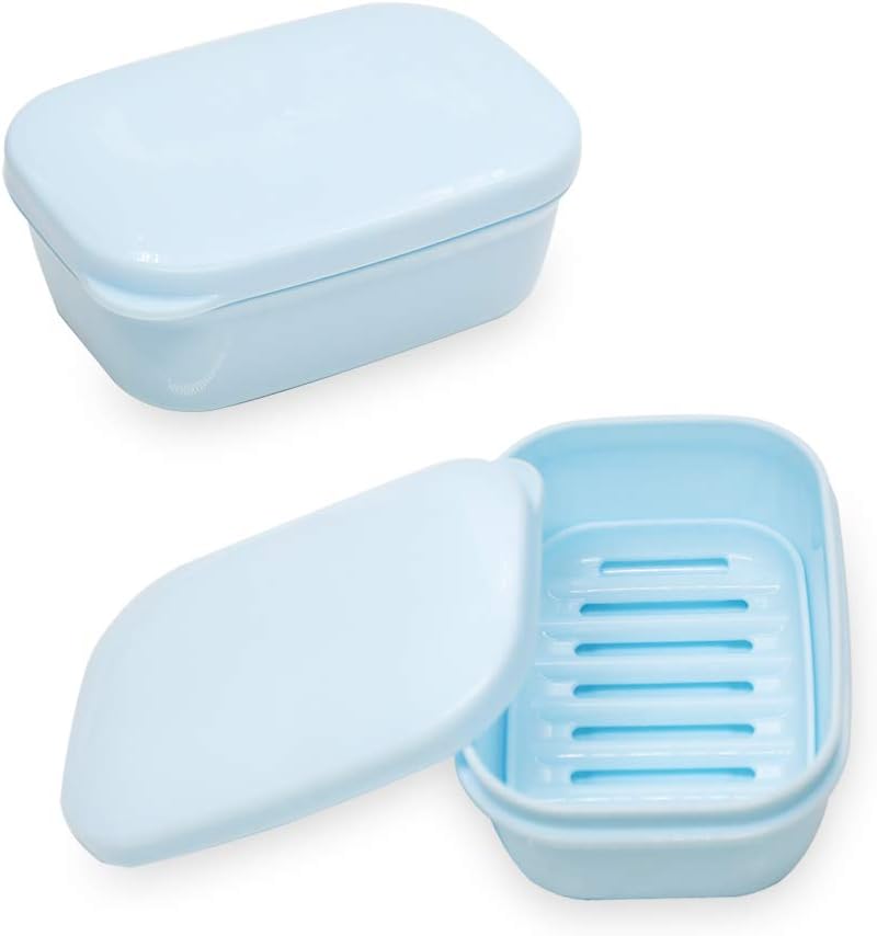 TANCANO Soap Dish 2 Pack Waterproof Portable Soap Tray for Travel, Home, Outdoor, Camping, Gym - Sky Blue