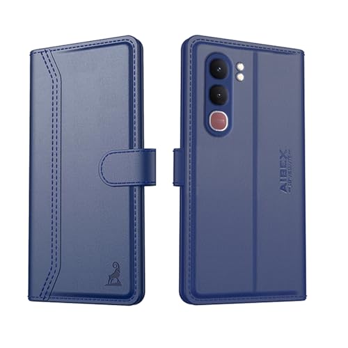 Image of AIBEX Compatible for Vivo Y31 5G Flip Cover Leather Finish | Inside TPU with Card Pockets | Wallet Stand | Complete Protection Flip Case Blue
