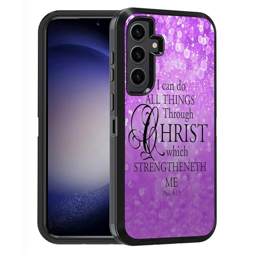 Coque Samsung S25 FE antichoc militaire avec verset Phil 4-13 violet