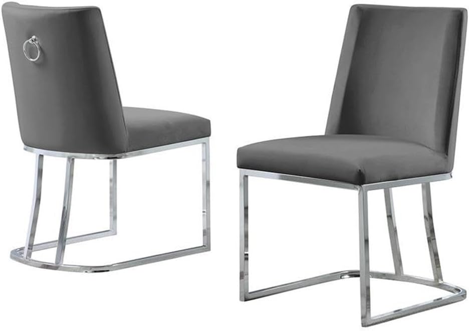 Modern Chairs Set of 2, Chrome Side Chairs & Counter Stools with Ring Pull Back, Luxury Upholstered Chairs for Kitchen Island, Dining Room & Home Bar (Velvet, Dark Gray/Gold, Side Chair)