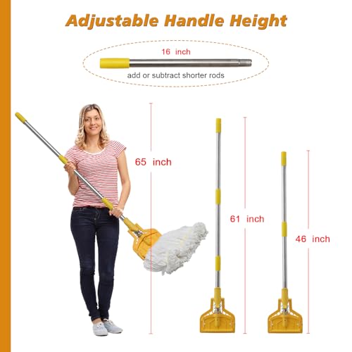 Image of Mop Handle, 61 inch Wet Mops Heavy Duty Loop-end String Mop Head Surface Floor Cleaner with Stainless Steel Hard Pole Commercial