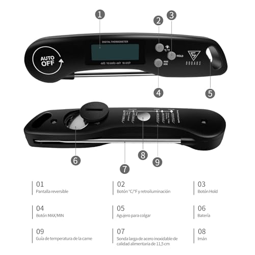 DOQAUS Termómetro Cocina de Lectura instantánea de 3s, Termómetro Alimentos Digital con Sonda larga y ° C / ° F Conmutable, para Carne, BBQ, Comida, Horno, Liquidos, Aceite, Agua(Negro) - imagen 7