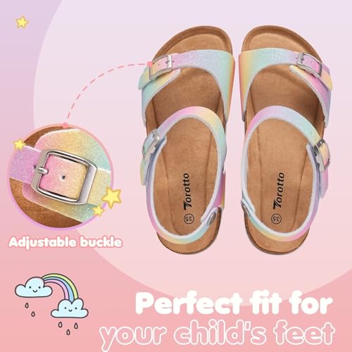 Image of Torotto Toddler Kids Sandals Boys Girls Cork Footbed Sandals with Adjustable Buckle Casual Slides Open Toes Flat
