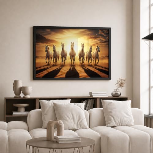 Image of Suneree 7 Horse Vastu Wall Painting (Landscape Collection) (Natural, Design 22, 33L x 25W cm)