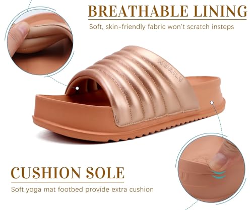 KuaiLu Womens Sandals with Arch Support Orthopedic Comfortable Lightweight Cushion Recovery Slides Summer Fashion Leather Casual Womans Plantar Fasciitis Sandals for Indoor&Outdoor (US Size 6-12)3