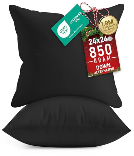 Utopia Bedding 24x24 Pillow Inserts, Set of 2, Black – Indoor Decorative Throw Pillows for Bed, Sofa & Couch – Soft, Supportive & Fluffy Cushion Inserts