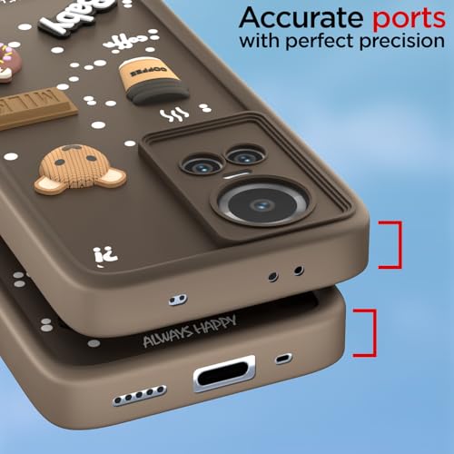 Image of Pikkme Back Cover for Oppo Reno 10 5G | Cute Fun Cartoon 3D Bear Silicone Full Body Protection Bumper Case (Brown)