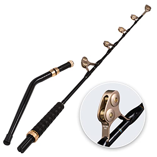 BERRYPRO Bent/Straight Butt Trolling Rod 1-Piece / 2-Piece Saltwater Offshore Fishing Rod Big Game Roller Rod Conventional Boat Fishing Pole (Bent Butt - Roller Guide - Length 5'6''-2pc (80-150lbs))