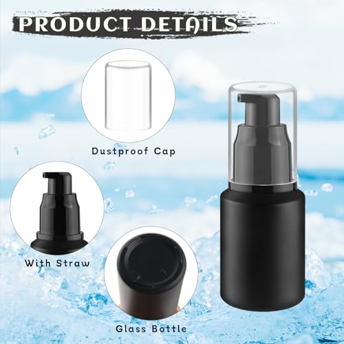 8 Pcs 30ml/1oz Frosted Glass Bottles Empty Pump Dispenser Jar Travel Lotion Vials with Plastic Pump for Toiletry Liquid Foundation Cream Cosmetic Samples - Black3