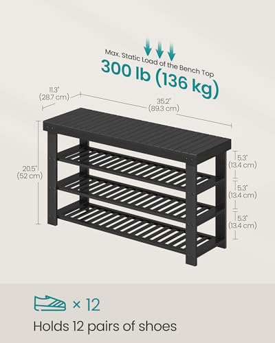 Image of SONGMICS Shoe Rack Bench, 4 Tier Bamboo Shoe Storage Organizer, Entryway Bench, for Living Room, Bathroom, Bedroom, 11.3 x 35.2 x 20.5 Inches, Ink Black ULBS390BH01